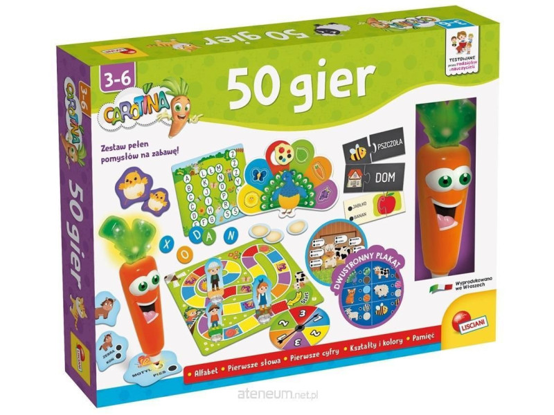 Zestaw 50 gier to rozbudowana pomoc edukacyjna i rozwojowa dla dzieci 3-6.