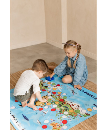 Mata mega gra planszowa - PODRÓŻ DOOKOŁA ŚWIATA XL 100x100cm + kostka + woreczki