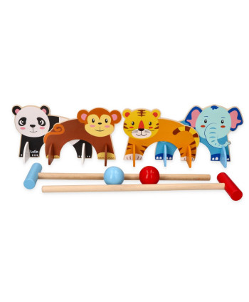 Krokiet z motywem zwierzątek. Gra zręcznościowa wspierająca motorykę.